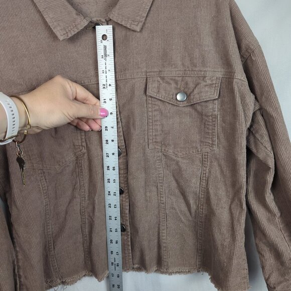 Cropped Corduroy Jacket with Frayed Hem - Picture 6 of 8